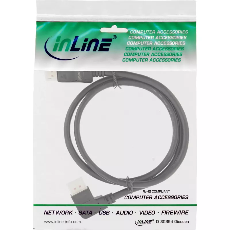 DisplayPort 1.4 kabel InLine 17151L 8K4K links haaks zwart/goud 1m