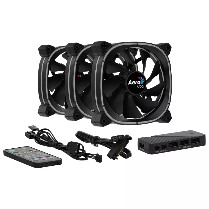 Aerocool ASTRO12PRO kit 3 ventilatoren PC 12cm LED RGB antivibratie afstandsbediening
