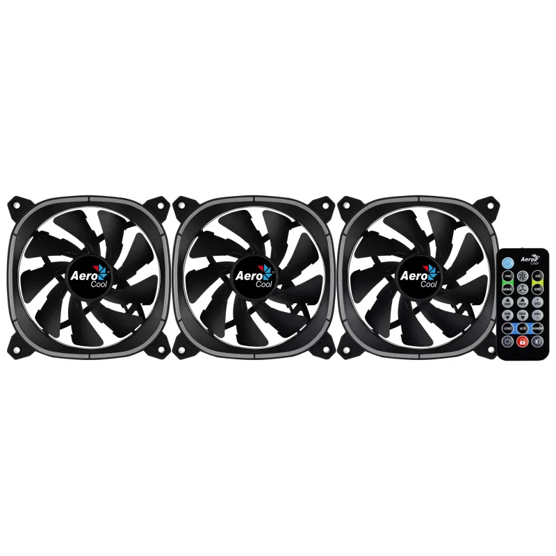 Aerocool ASTRO12PRO kit 3 ventilatoren PC 12cm LED RGB antivibratie afstandsbediening