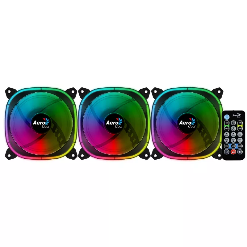 Aerocool ASTRO12PRO kit 3 ventilatoren PC 12cm LED RGB antivibratie afstandsbediening