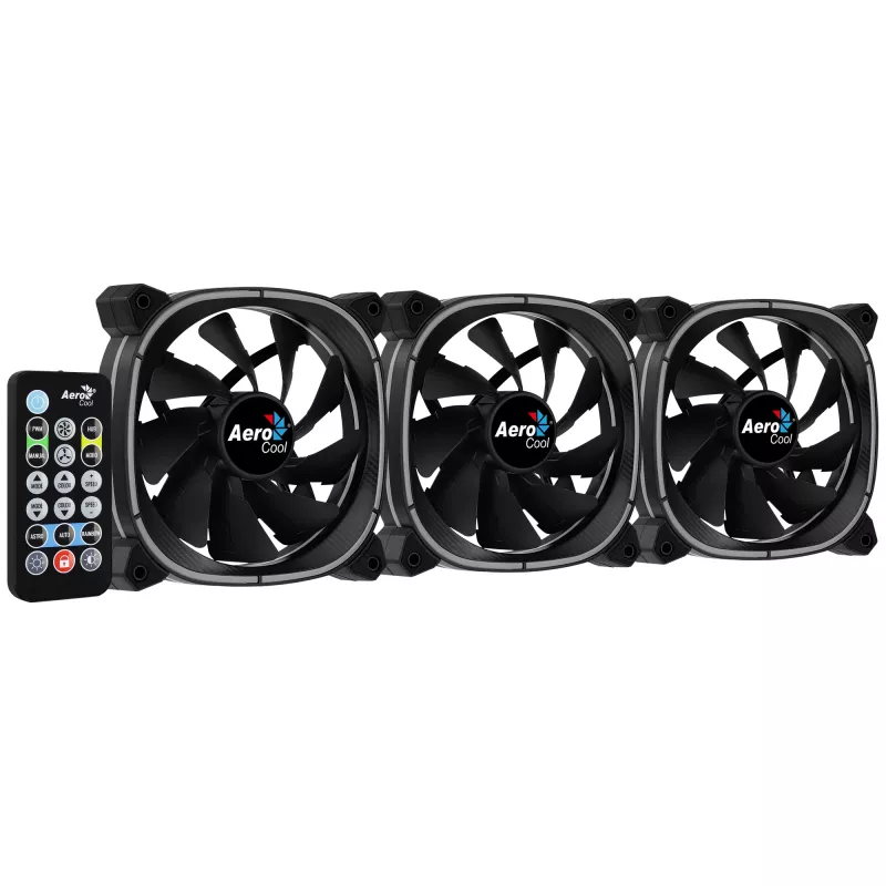 Aerocool ASTRO12PRO kit 3 ventilatoren PC 12cm LED RGB antivibratie afstandsbediening