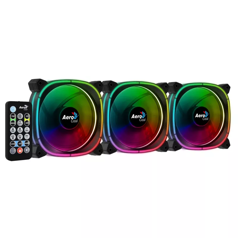 Aerocool ASTRO12PRO kit 3 ventilatoren PC 12cm LED RGB antivibratie afstandsbediening