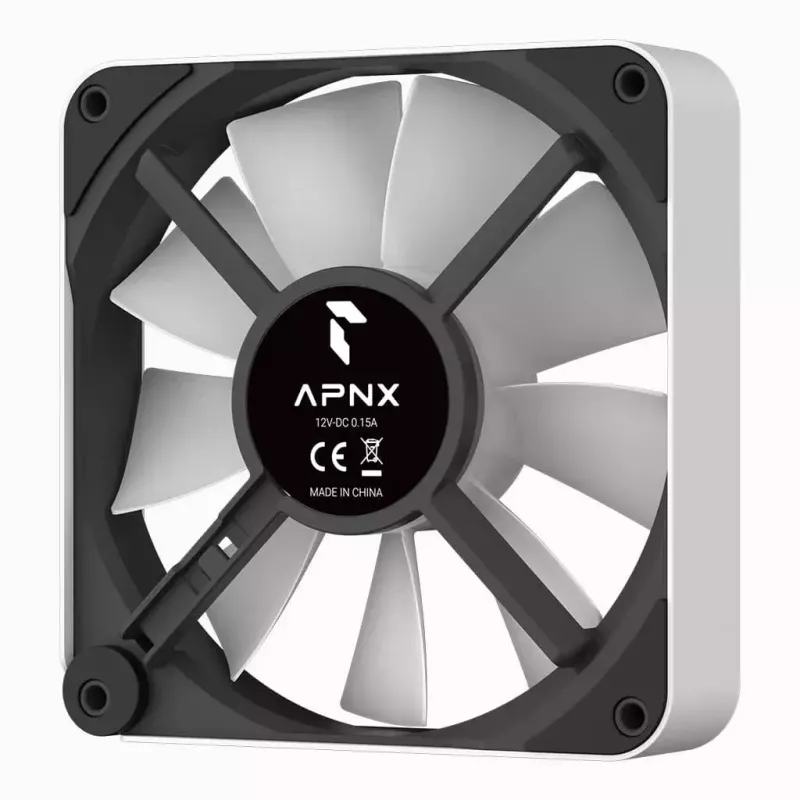 APNX FP2-120 PWM ARGB behuizingsventilator, 120 mm, 500–1800 tpm, 83,85 CFM, 34,8 dB, wit