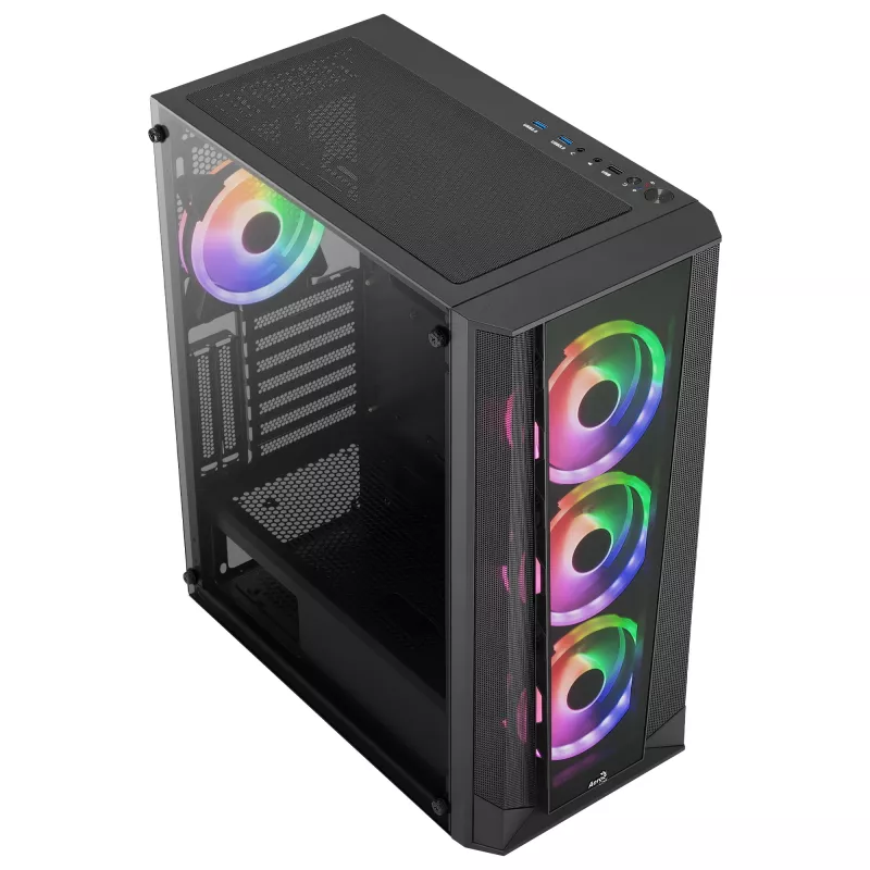 Aerocool PRISMBKV3 pc-behuizing ATX zwart 4 ventilatoren ARGB voorzijde zijde van gehard glas