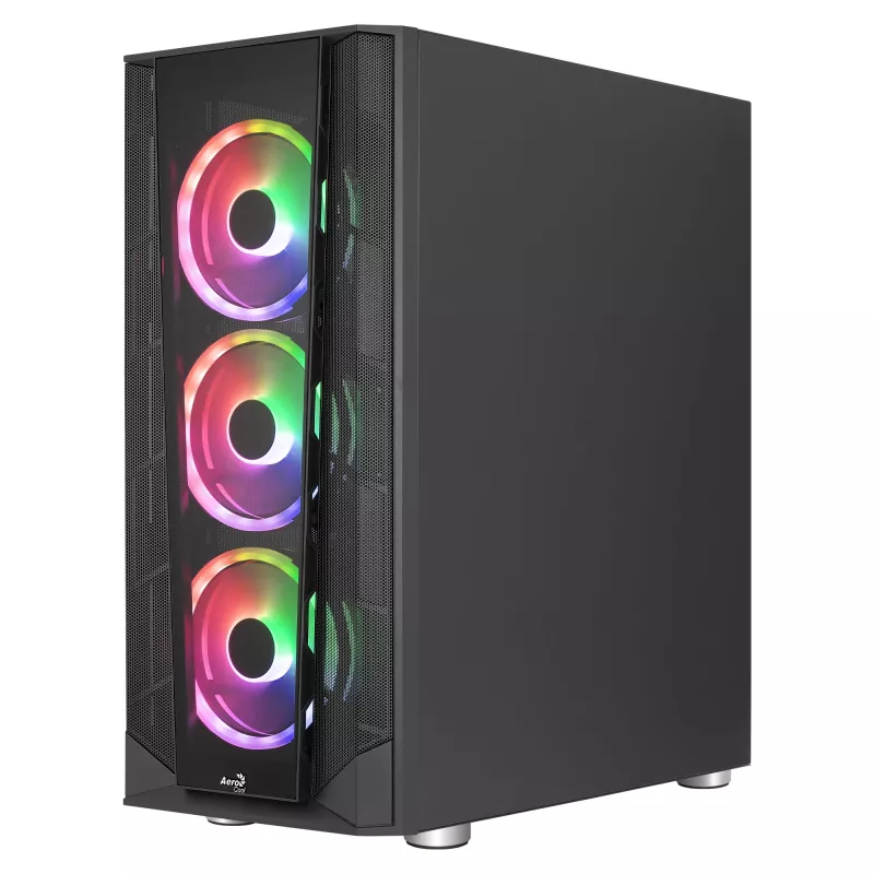 Aerocool PRISMBKV3 pc-behuizing ATX zwart 4 ventilatoren ARGB voorzijde zijde van gehard glas