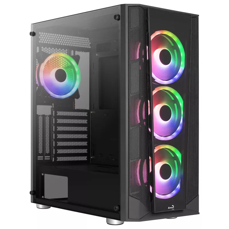 Aerocool PRISMBKV3 pc-behuizing ATX zwart 4 ventilatoren ARGB voorzijde zijde van gehard glas