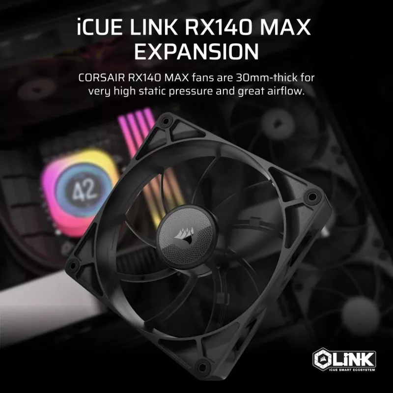 CORSAIR iCUE Link RX140 MAX 140-mm-PWM-ventilator, dik, uitbreiding