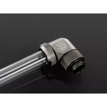 Bitspower Multi-Link adapter 90°, G1/4 buitendraad naar 12 mm OD harde buis, draaibaar, grijs (BP-BSE90RML)