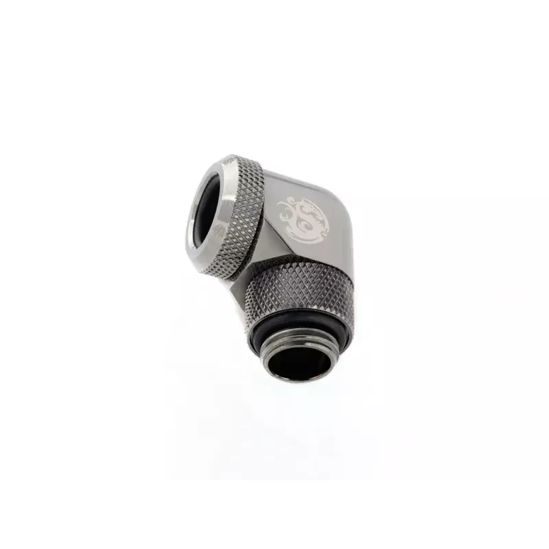 Bitspower Multi-Link adapter 90°, G1/4 buitendraad naar 12 mm OD harde buis, draaibaar, grijs (BP-BSE90RML)