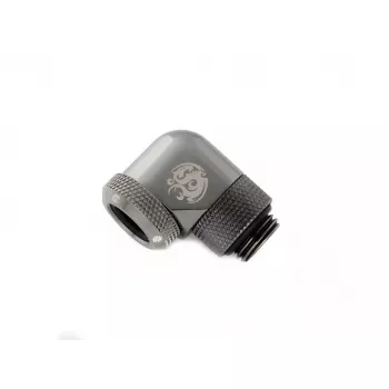 Bitspower Multi-Link adapter 90°, G1/4 buitendraad naar 12 mm OD harde buis, draaibaar, grijs (BP-BSE90RML)