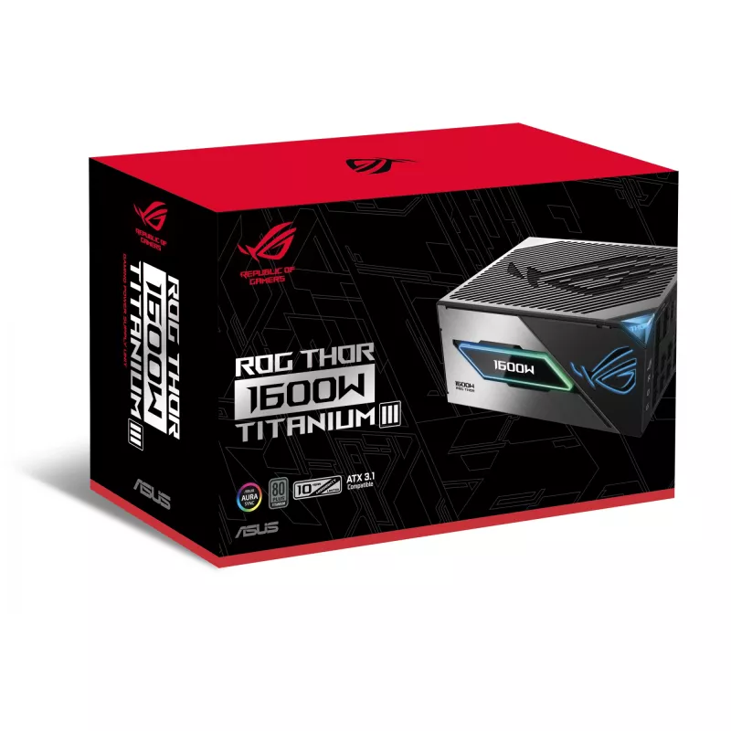Voeding ASUS ROG THOR-1600T3-GAMING 1600 W, 80 PLUS Titanium, ATX 3.1, volledig modulair, OLED-display