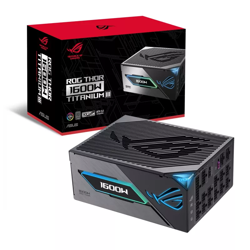 Voeding ASUS ROG THOR-1600T3-GAMING 1600 W, 80 PLUS Titanium, ATX 3.1, volledig modulair, OLED-display