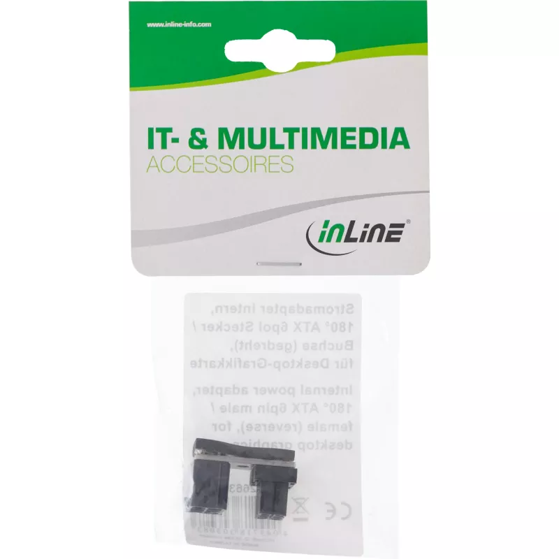 InLine interne netadapter 180° ATX 6-pins stekker naar bus reverse zwart 26636F