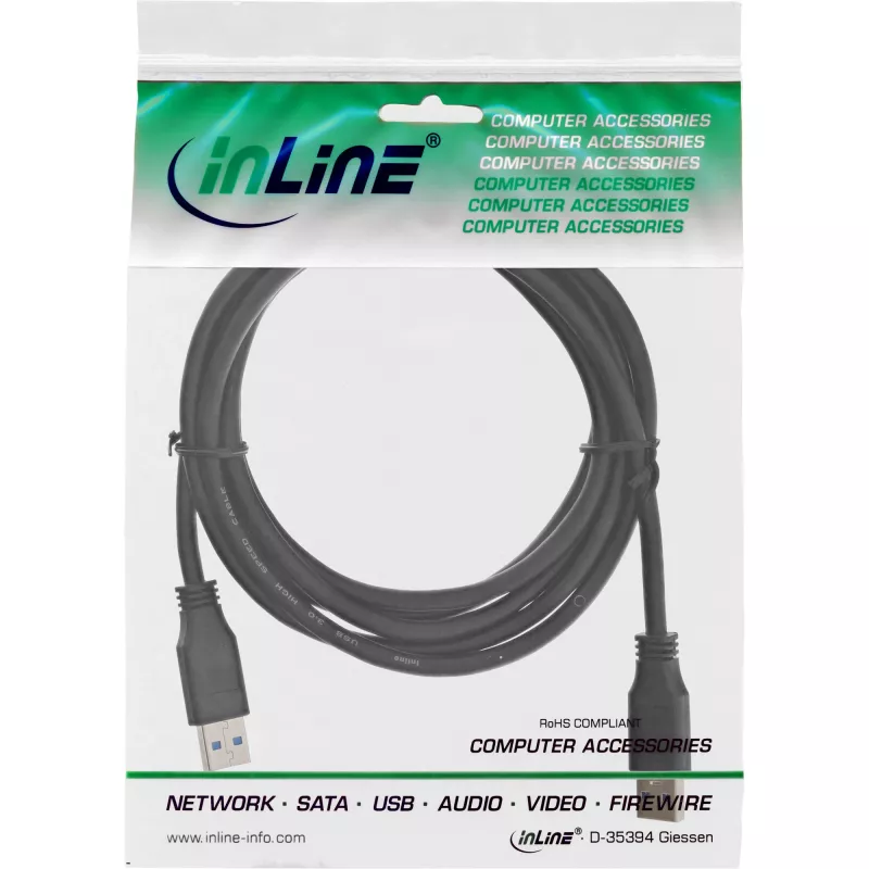 InLine USB 3.2 Gen.1 kabel Type-A stekker / A stekker, zwart, 2m