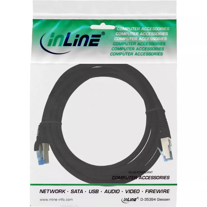InLine patchkabel S/FTP PiMF Cat.6A halogeenvrij 500MHz zwart 1m