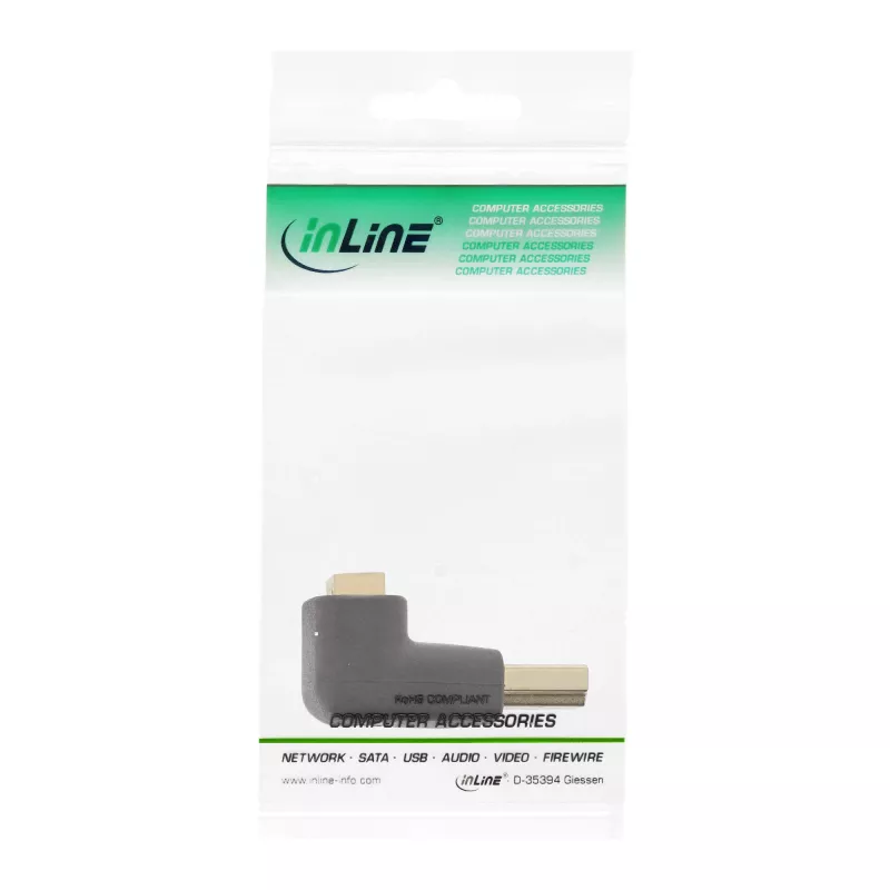 InLine HDMI-adapter, stekker/bus, naar boven afgehoekt, vergulde contacten, 4K2K