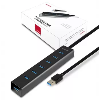 Axagon HUE-SA7BP 7x USB 3.0 ALU LAADHUB zwart incl. voeding