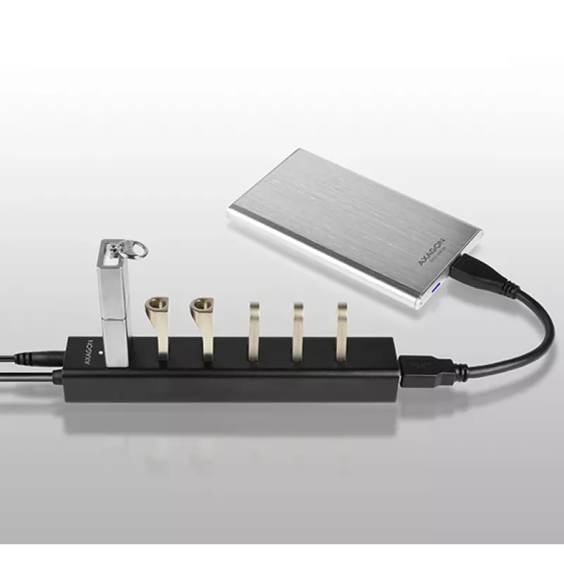 Axagon HUE-SA7BP 7x USB 3.0 ALU LAADHUB zwart incl. voeding