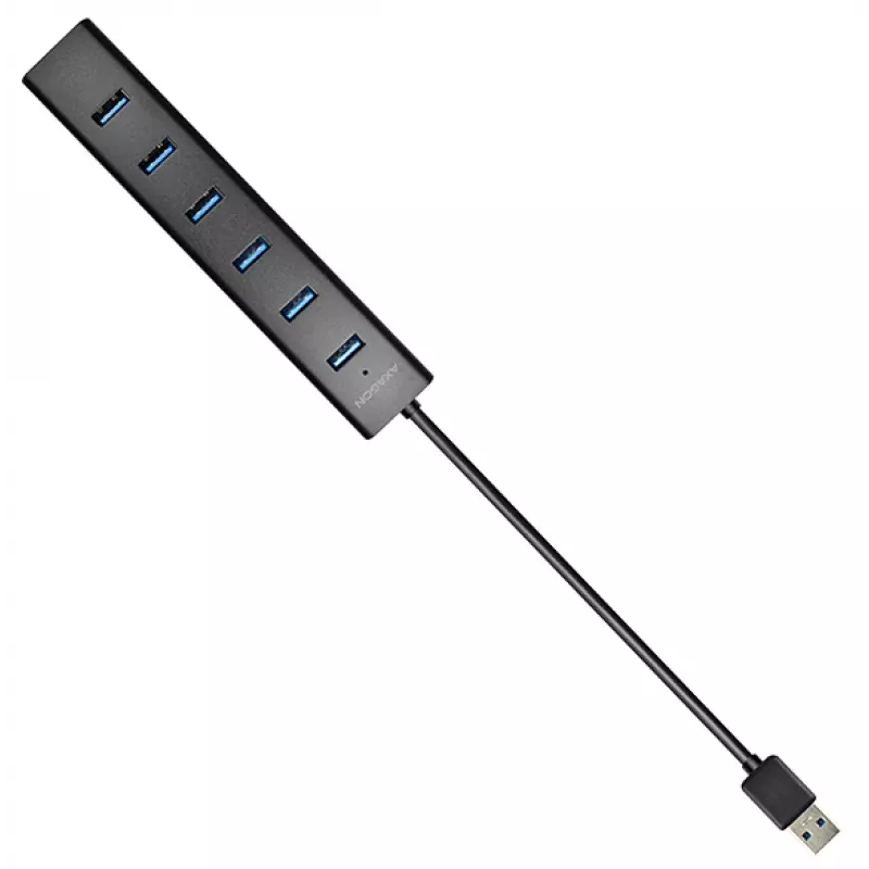 Axagon HUE-SA7BP 7x USB 3.0 ALU LAADHUB zwart incl. voeding