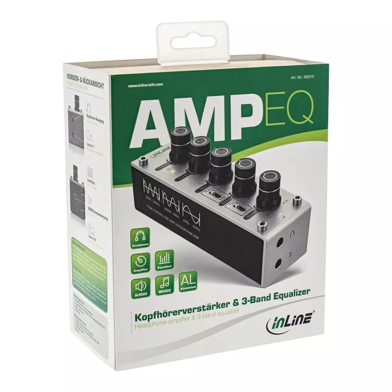 InLine AmpEQ Tri-Tone Hi-Res AUDIO pre- & hoofdtelefoonversterker, 3,5 mm stereo, USB-voeding