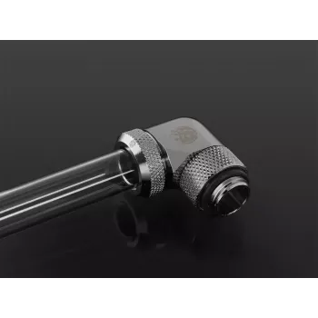 Vloeistofkoelingsaansluitstuk BitsPower BP-E90RML — 90°-draaigewricht van messing, 1/4-inch schroefdraad, zilver