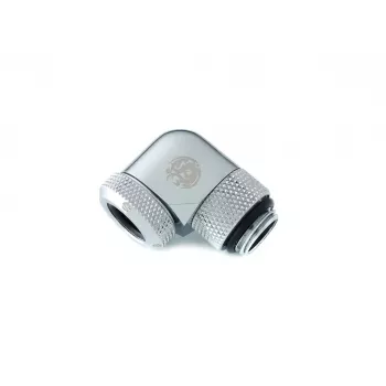 Vloeistofkoelingsaansluitstuk BitsPower BP-E90RML — 90°-draaigewricht van messing, 1/4-inch schroefdraad, zilver