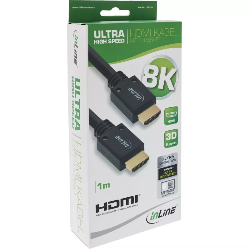 InLine Ultra High Speed HDMI-kabel M/M 8K4K verguld, 1m