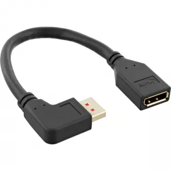 InLine DisplayPort 1.4 adapterkabel M/F, 8K4K, links haaks, zwart/goud, 0,15m