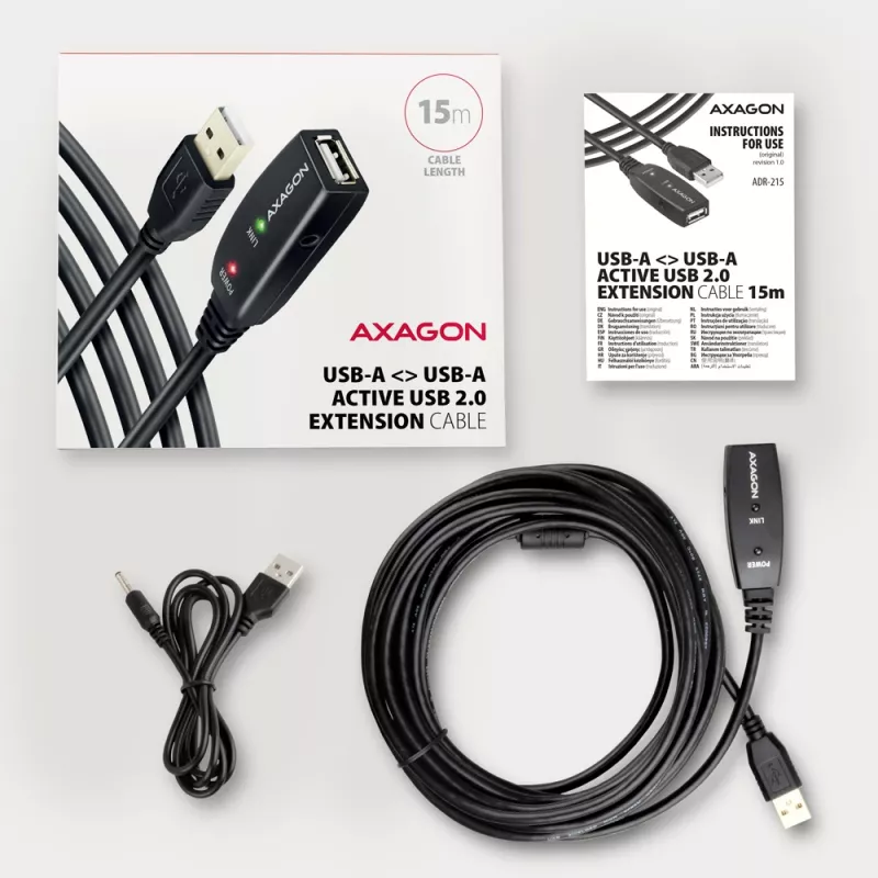 Axagon ADR-215 USB 2.0 A-M -> A-F actieve verleng-/repeaterkabel 15 m
