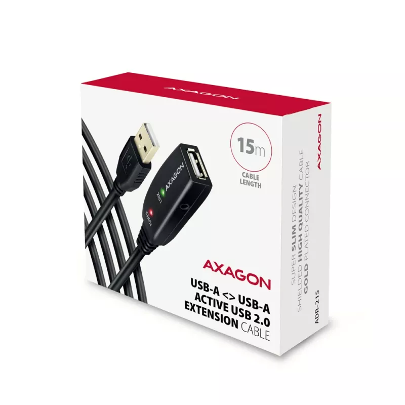 Axagon ADR-215 USB 2.0 A-M -> A-F actieve verleng-/repeaterkabel 15 m