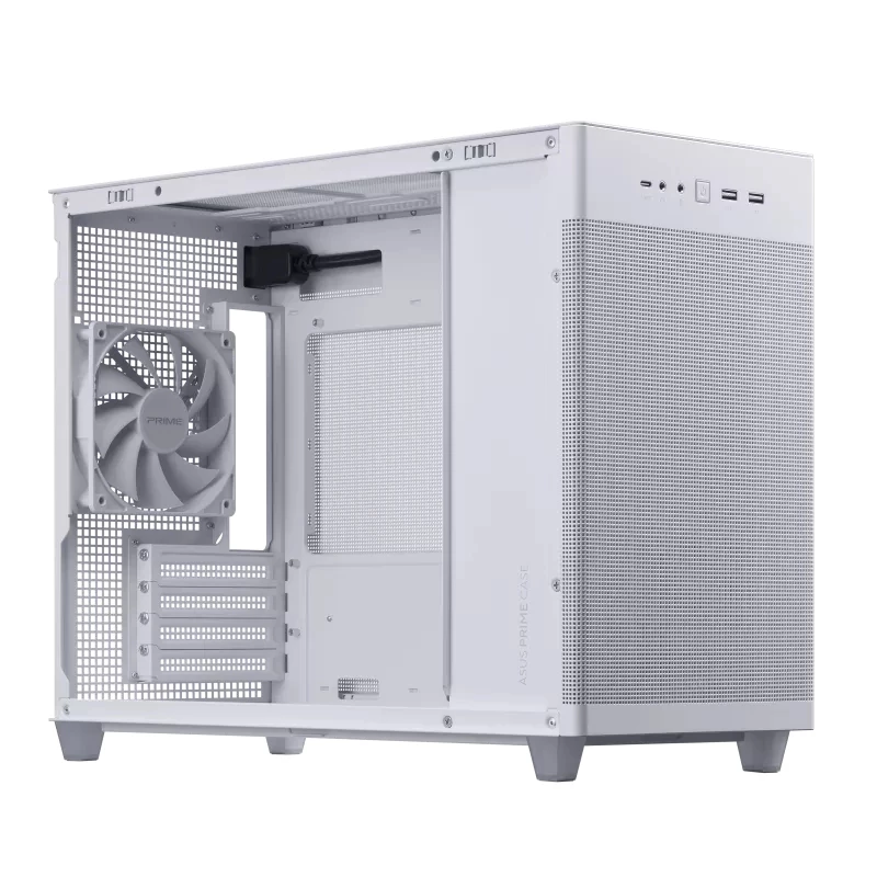PC-behuizing ASUS AP201 PRIME CASE TG WIT Mini Tower — micro ATX, gehard glas, 3×3,5-inch bays, 1×2,5 inch, USB-A×2, USB-C×1
