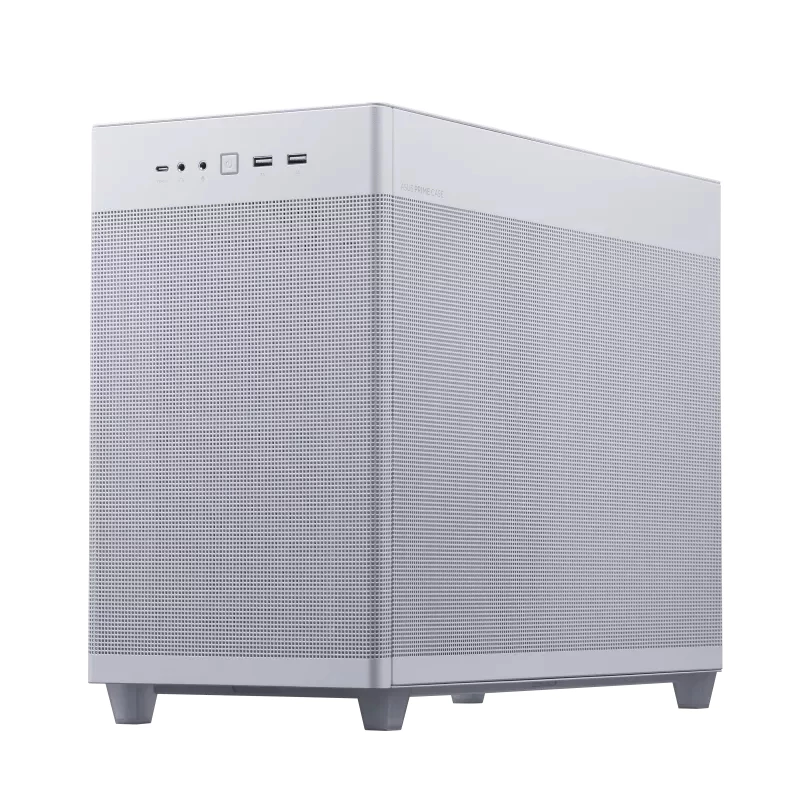 PC-behuizing ASUS AP201 PRIME CASE TG WIT Mini Tower — micro ATX, gehard glas, 3×3,5-inch bays, 1×2,5 inch, USB-A×2, USB-C×1
