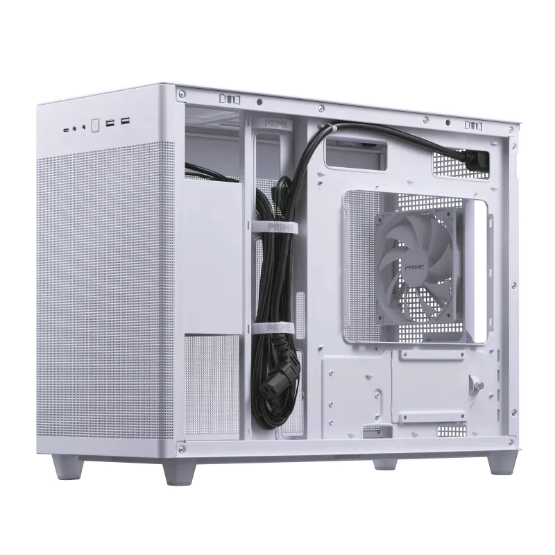 PC-behuizing ASUS AP201 PRIME CASE TG WIT Mini Tower — micro ATX, gehard glas, 3×3,5-inch bays, 1×2,5 inch, USB-A×2, USB-C×1