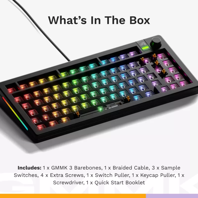 Glorious Gaming GMMK 3 75% Barebones bedraad zwart – ISO, 75%, bedraad, USB, RGB-LED, zwart