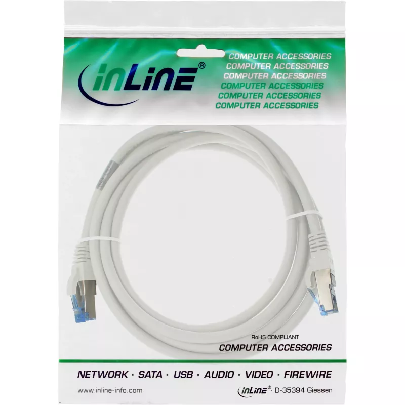 InLine patchkabel S/FTP PiMF Cat.6A halogeenvrij 500MHz wit 0,5 m