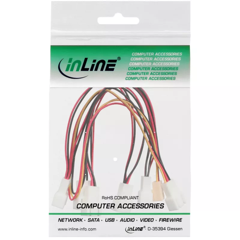 InLine ventilator-adapterkabel Y-kabel 3-polige Molex bus / 6x 3-polige Molex stekker