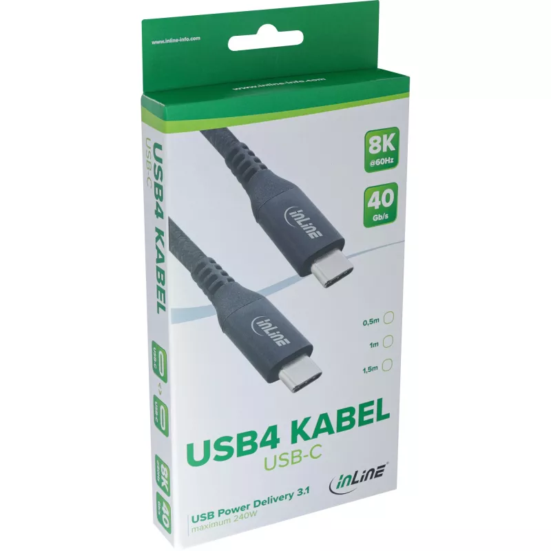 USB4-kabel InLine 35901A 1m USB-C stekker/stekker 8K60Hz zwart