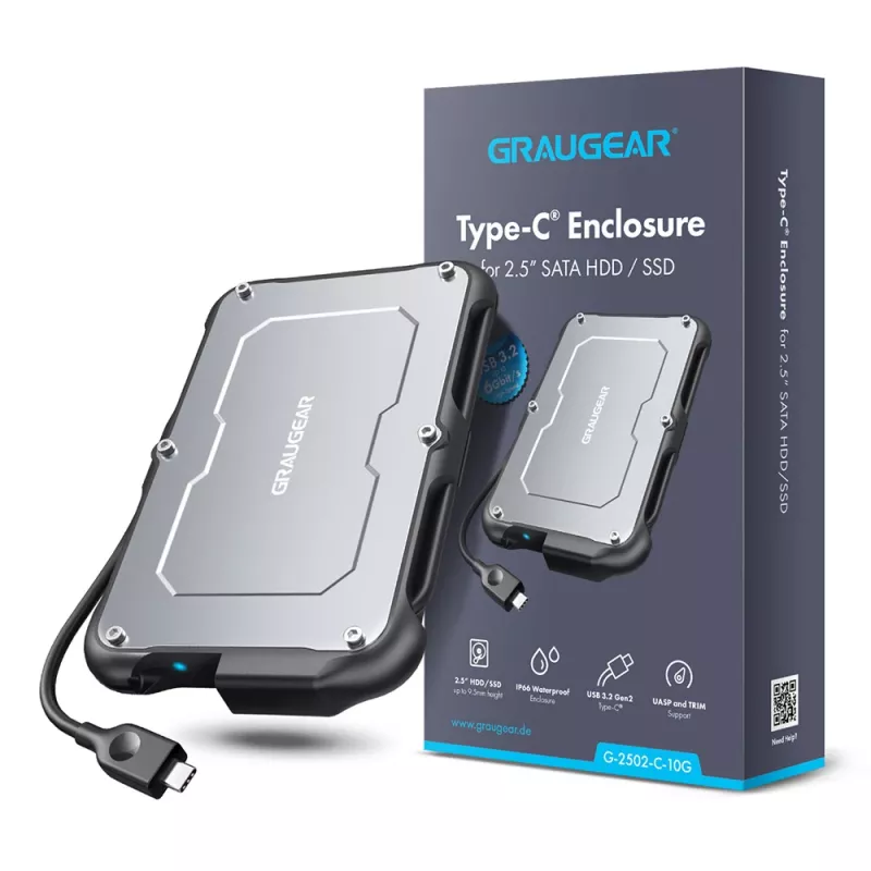 HDD/SSD-behuizing GRAUGEAR G-2502-C-10G 2,5 inch zwart staal 6 TB