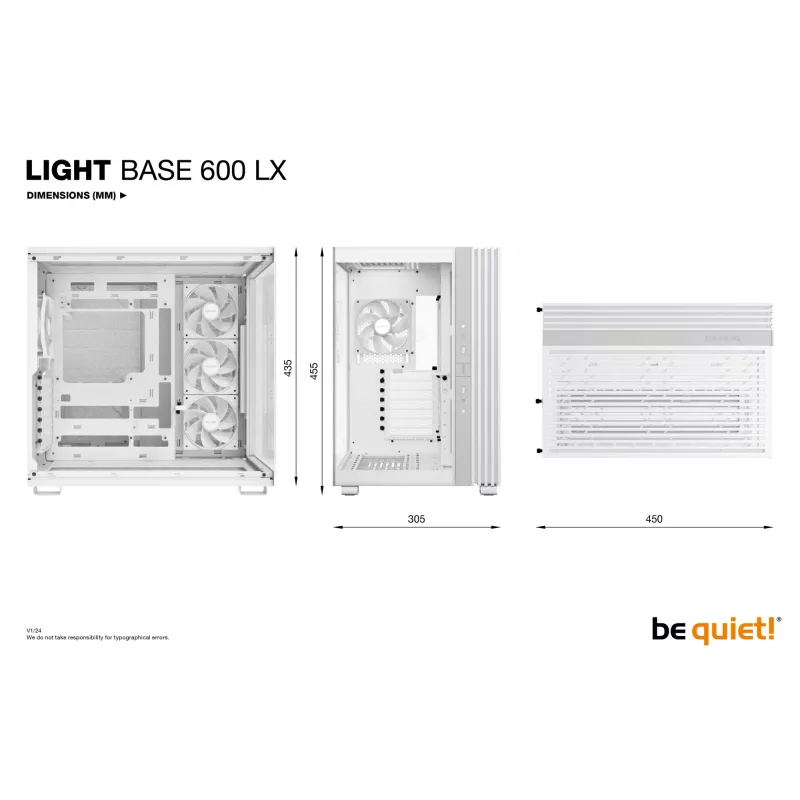 be quiet! Light Base 600 LX BGW68 Midi Tower pc-behuizing, ATX, zijraam van gehard glas, ARGB, USB-C, ondersteuning voor 360 mm radiator, wit