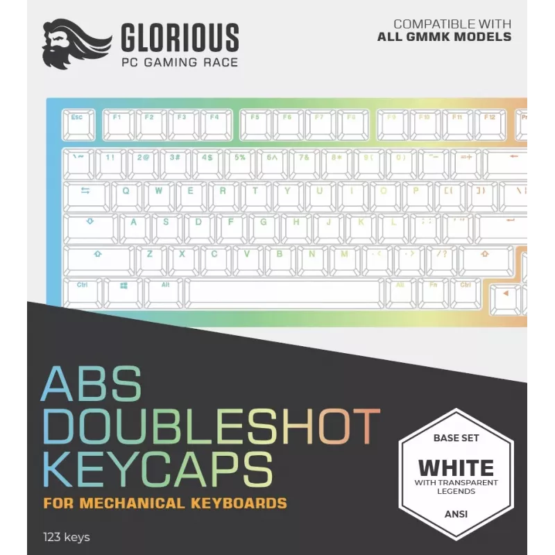 Toetsenbord-keycaps Triton Glorious Doubleshot Keycaps V2 — ABS, wit, compatibel met GMMK