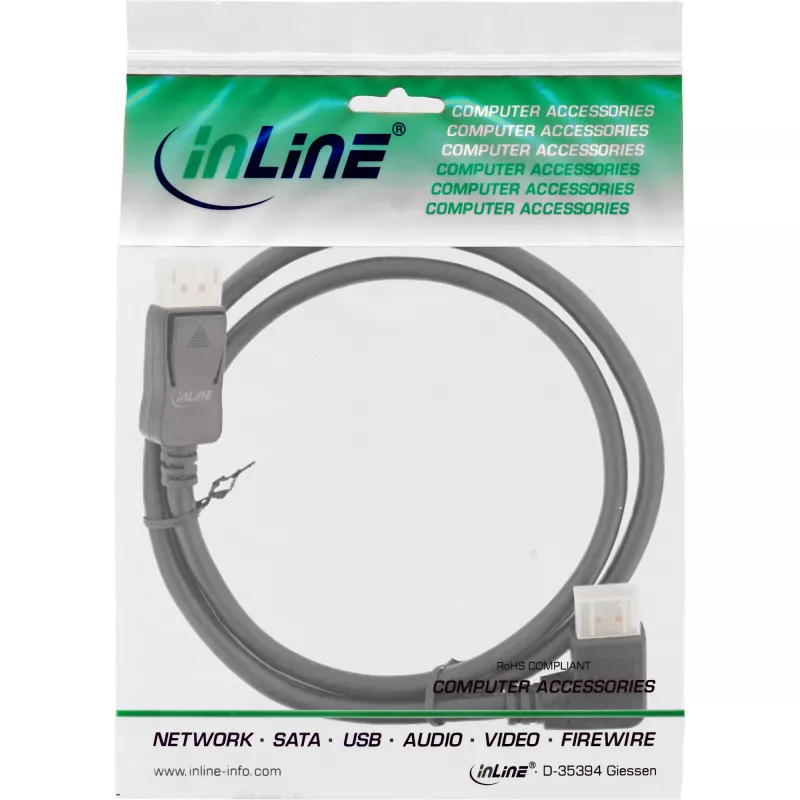InLine DisplayPort 1.4-kabel, 8K4K, haaks, zwart/goud, 1 m