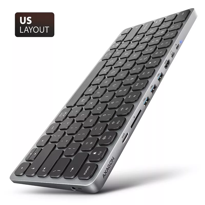 Axagon HMC-KB-US, USB 5Gbps-hub met toetsenbord, HDMI 4K/60Hz, 3x USB-A, SD/mSD, audio, PD 100, US-indeling