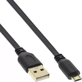 InLine Micro USB 2.0 platte kabel USB A / Micro-B, zwart / goud, 3m