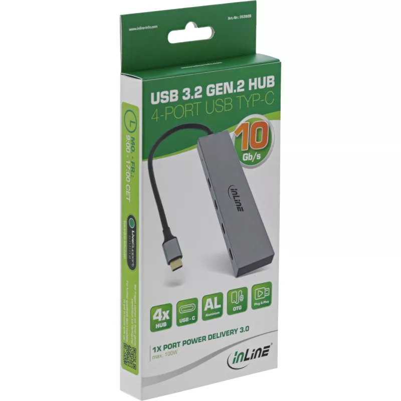 InLine USB 3.2 Gen.2 hub (10 Gb/s), 4 poorten USB-C, OTG, aluminium behuizing