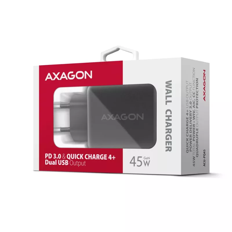 Oplader Axagon ACU-PQ45 QC 3.0 4.0 AFC FCP PPS PD 45W zwart