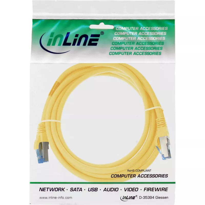 InLine patchkabel S/FTP PiMF Cat.6A halogeenvrij 500MHz geel 0,5m