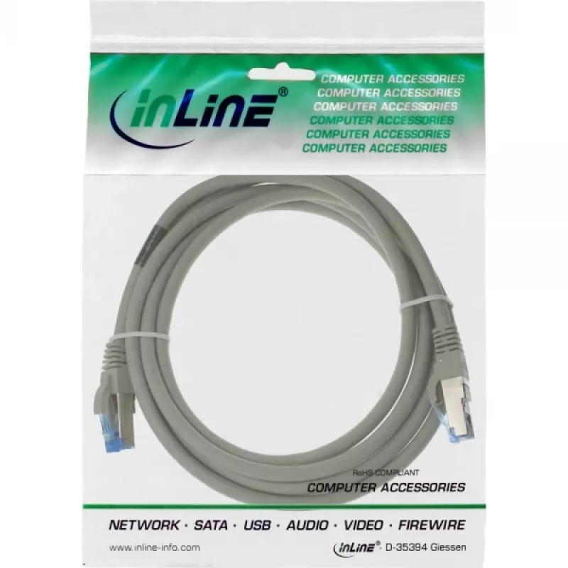 InLine patchkabel S/FTP PiMF Cat.6A halogeenvrij 500MHz grijs 15m