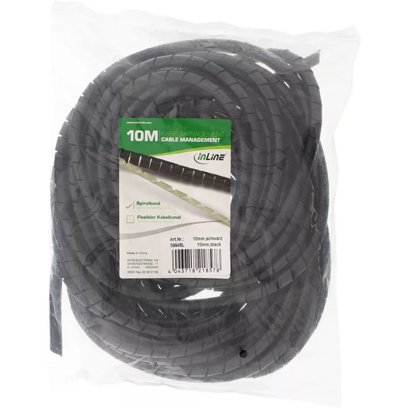 InLine spiraalwikkelband 10 m, zwart, 10 mm, zwart, 1 cm, 169 g, 200 mm, 210 mm, 50 mm