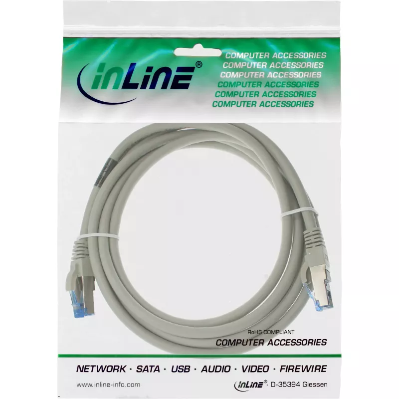 InLine patchkabel S/FTP PiMF Cat.6A halogeenvrij 500MHz grijs 2m