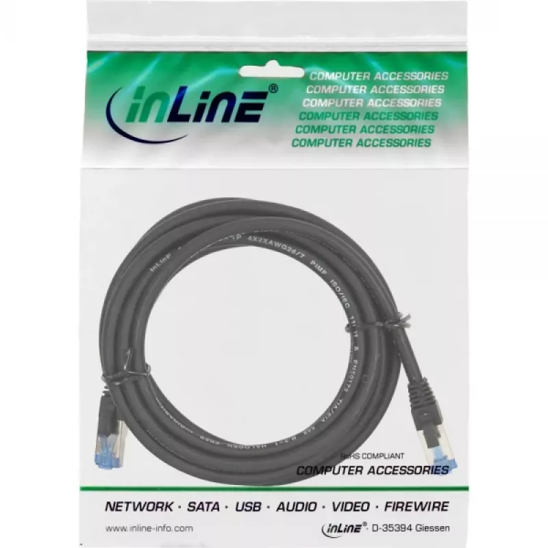 InLine patchkabel S/FTP PiMF Cat.6A halogeenvrij 500MHz zwart 10m